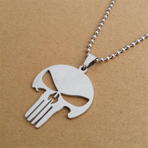 RONGQING 10pcs/lot cosplay Stainless steel necklace for women Men Gift Titanium steel Skull head Punisher necklace 60cm Chain