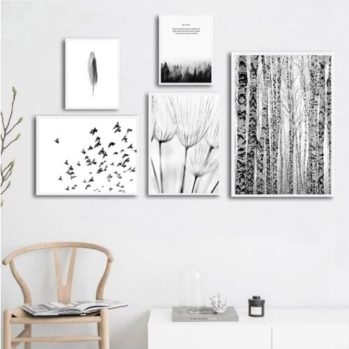 Nature Winter Forest Nordic Black White Scenery Canvas Art Decorative Print Wall Painting Scandinavian Decoration Picture