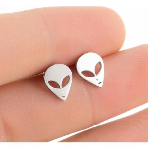 Trendy Stainless Steel UFO Alien Ear Stud Earrings for Women Child Jewelry Black Smiling Face Earring Party Accessories Men Gift