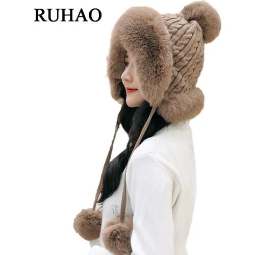 Winter hat for women skullies beanies cap fur Pompom knitted wool hat Women Thick Warm Beanie Skullies Hat Female knit caps