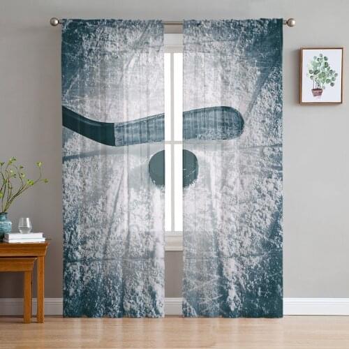 Ice Hockey Sports Sheer Curtains for Living Room Bedroom Kitchen Tulle for Windows Voile Yarn Curtains for Bedroom