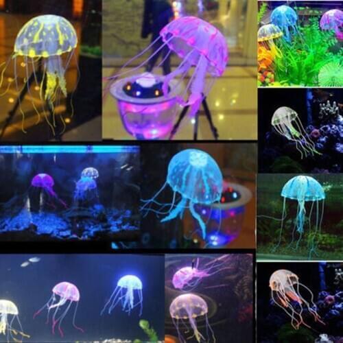Glowing Artificial Jellyfish Aquarium Decoration Silicone Vivid Realistic Fish Tank Ornament Decor