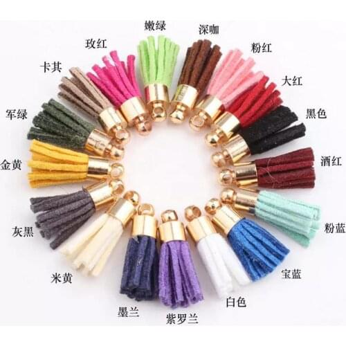 100pcs/lot 5*18mm Suede Tassel Keychain Leather Tassels With Plated Gold Cap Cellphone Straps Jewelry Charms DIY Home Decoration