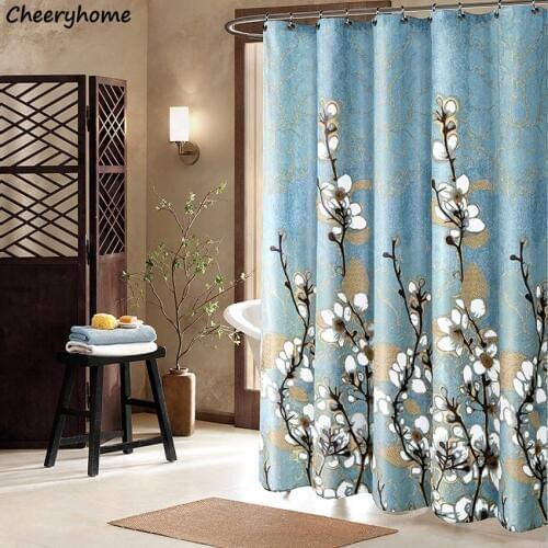 Shower Curtain Bath Curtains Bathroom Cortina Waterproof Polyester Floral Cover With Plastic Hooks rideau de douche duschvorhang