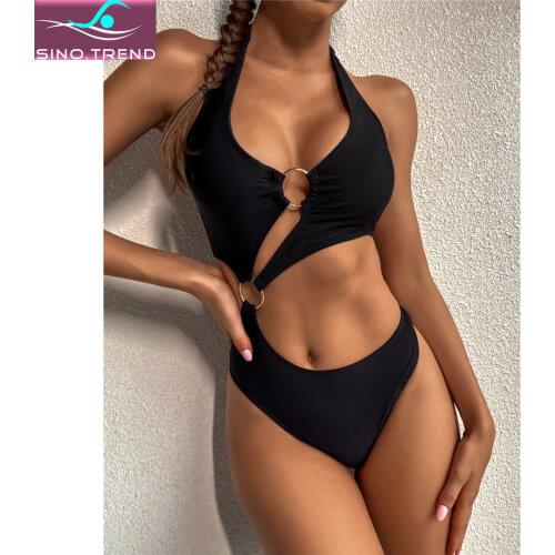 2021 Sexy Halter Asymmetric One Shoulder One Piece Swimsuit Women Solid Monokini Swimwear Female Bather Bathing Suit Swim Lady