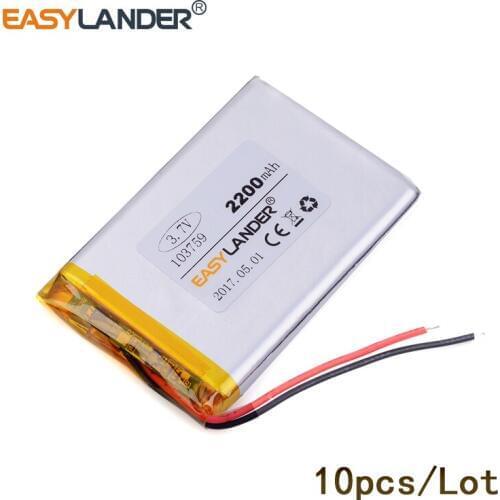 10pcs/Lot103759 2200mAh 3.7v lithium Li ion polymer recharge For Mp3 MP4 MP5 GPS PSP mobile Pocket PC e-books medical equipment