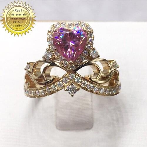 100% 18K Gold 1ct pink Moissanite Diamond Ring D color VVS With national certificate 001