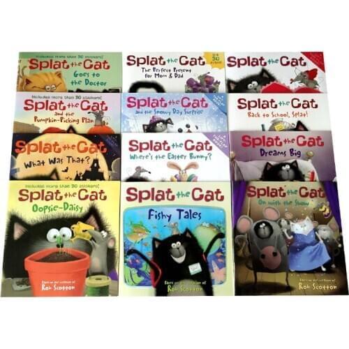 12 Books/set Splat The Cat Funny Picture Reading Book English Book for Children Infant Kids Present Pocket Bedtime Storybook