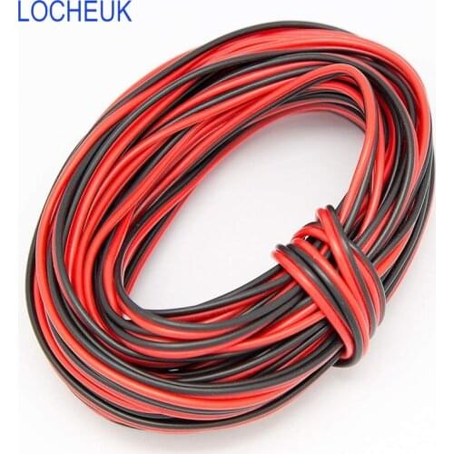 22AWG UL-1007 2pin Extension Cable PVC Insulated Tinned Copper Soft Wire for Electrical LED DIY decoration 5m Red+5m Black