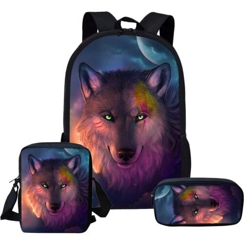 3pcs/set Boys Bag for School Animal Wolf Printed School Bags Children School Bags Primary Student Book Bags