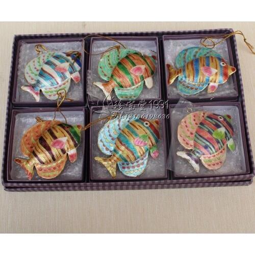 BRAND NEW 6PCS CHINESE HANDMADE Cloisonne ENAMAL Fish Christmas Ornaments