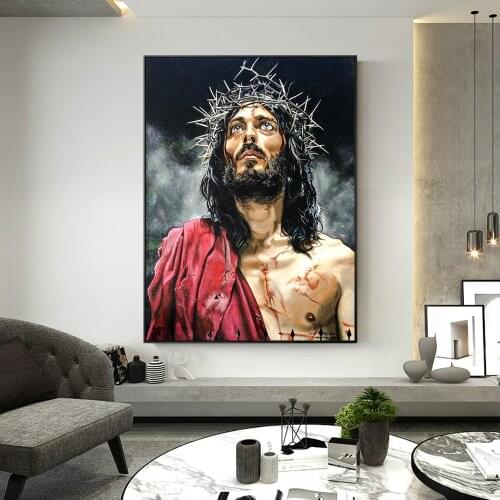 Abstract Jesus Canvas Paintings on The Wall Poster and Print Portrait of Jesus Wall Art Pictures for Living Room Home Decoration