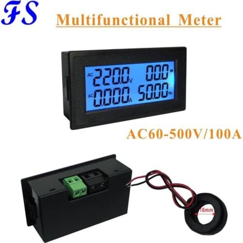 AC 100A Split AC Voltmeter Ampere Meter AC 60-500V LCD Digital Multimeter Frequency Power Factor Meter Energy Monitor 45-65Hz