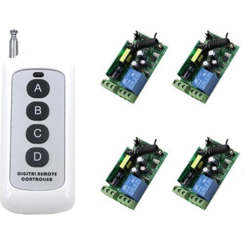 AC 85V 110V 220V 250V 10A 1 CH RF Wireless Remote Control Switch Easy Connection 4* Receivers+1 * Transmitter for Smart Home