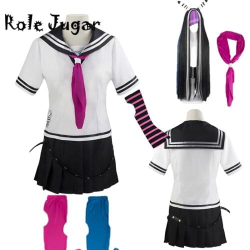 Anime DanganRonpa Ibuki Mioda Cosplay Costume JK School Uniform Suit Halloween Carnival Party Costumes Wigs Skirt Full Set