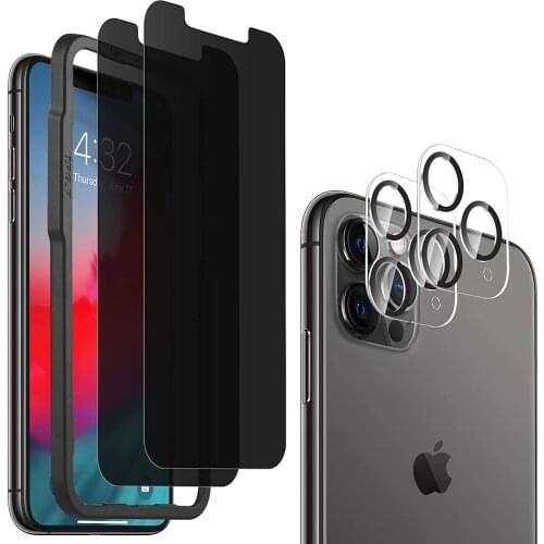 Anti-Spy Privacy Tempered Glass Screen Protector For iPhone 13 Pro Max 2 Glass + 2 Camera Lens Film + 1 Install Frame