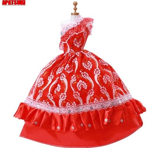 White Floral Red Fashion Doll Dress For Barbie Dolls Outfits Wedding Party Gown Dancing Costume For 1/6 BJD Dolls Kid Baby Toys
