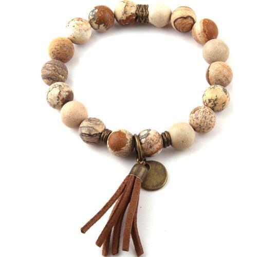 Free Shipping New Design Energy Bracelets Beautiful 10mm Stone Antique Bronze Tassel Charm Bracelet