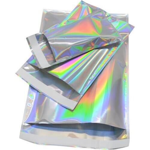 50Pcs/Lot Glittery Silver Mylar Foil Self Adhesive Bag Disposable Recyclable Gift Craft Clothes Shipping Storage Packaging