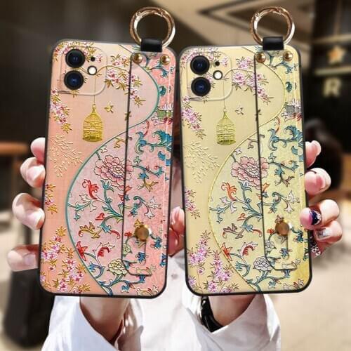 Phone Case for Xiaomi Redmi Note 7 8 9 Pro 8T 7A 8A Mi 10 9 8 Lite 9T CC9 CC9e Soft Back Covers 3D Emboss Wrist Strap Coque
