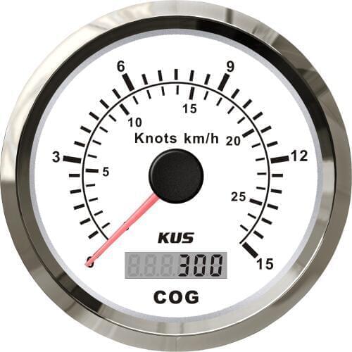 85mm GPS speedometer 15L 0-15knots with mating antenna with backlight white faceplate