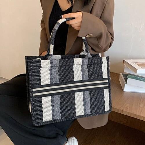 Canvas Striped Fashion Handbags for Women Candy Weekender Ladies Tote Large Capacity Casual Top Handle Bag Female Shopper Purses