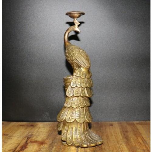 China archaize brass peacock Candle holders crafts statue