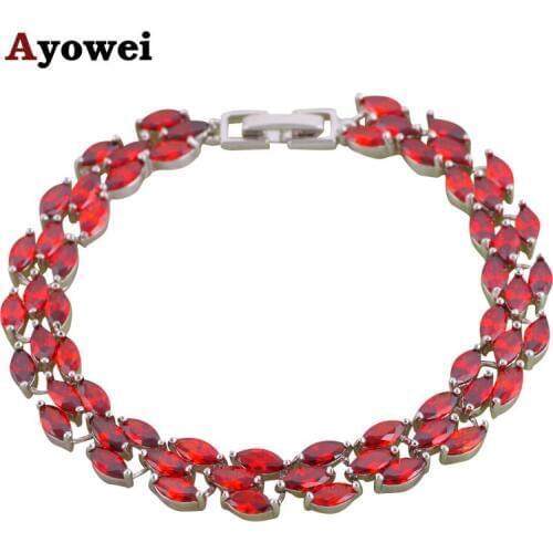 Ayowei Classic Jewelry Charm Bracelets for Women Party Gift Red Garnet Silver tone Wholesale&Retail TBS1118A