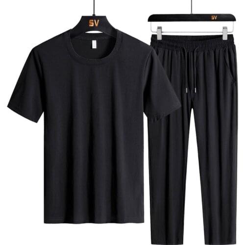 Mens Summer Tracksuit T Shirts+Long Pants Two Pieces Sport Sets Running GYM Male Sportswear Casual Clothing Plus Size 7XL 8X