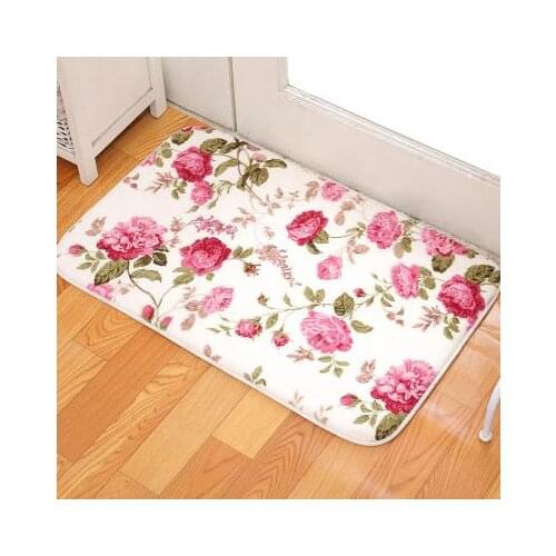 Romantic Floral Room Floor Mats,Sweet Rose Print Carpets For Living Room Modern,Coral Fleece Bathroom Water Rug.40cm*60cm