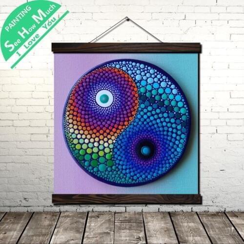 Round Mini Mandala Scroll Painting Canvas Vintage Poster and Prints Wall Art Picture Living Room Bedroom Farmhouse Decoration