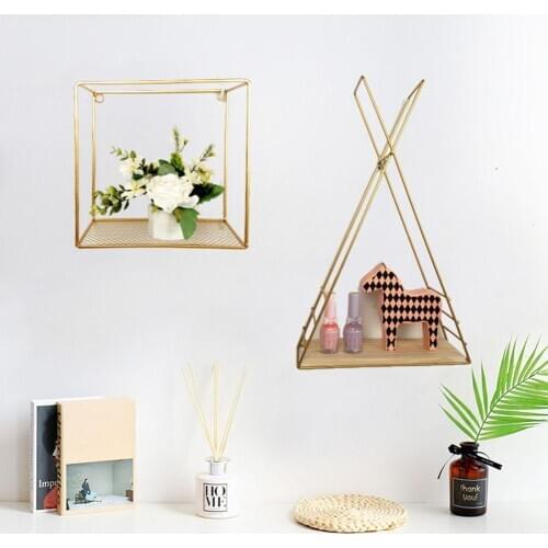 Metal Wall Mount Storage Rack Triangle Square Bonsai Book Organizer Holder Shelf Wall mounted storage rack easy to install saves