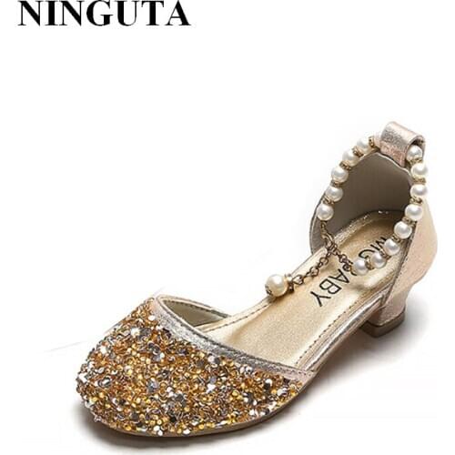 Cute princess sandals with Pearl sequins girls shoes for dance party Shiny kids shoes