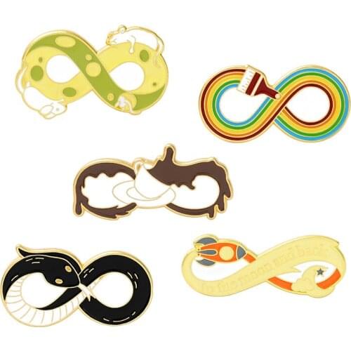 Cartoon Infinity Hard Enamel Pins Collecting Snake Coffee Rainbow Metal Brooch Backpack Collar Lapel Badges Fashion Jewelry Gift