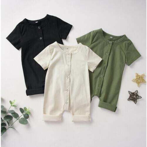 Newborn Infant Baby Girls Boys Clothes Button Romper Jumpsuit Sunsuit Outfit Solid Short Sleeve Summer One Pieces