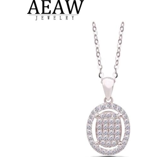 AEAW Tiny Moissanite Round Excellent Cut DF Color VVS1 Moissanite Necklace Solid 18k White Gold Fine Pendant Neckllace For Lady