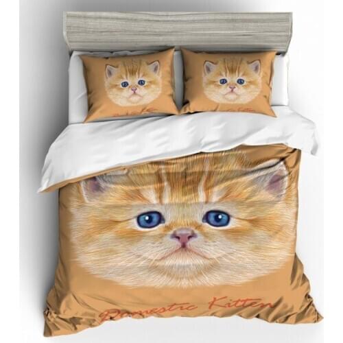 Cartoon Dog Cat Microfiber Bed Linen Pillowcase Cartoon Print Print Bed Set Double Set Queen King Size Boy Bed Set