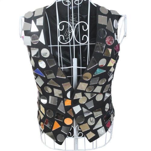 Singer Vest Men Nightclub Bar Ds Mirror Irregular Vest Intensive Mirror Surface Vest Stage Singer Dancer Party Costumes S-5xl