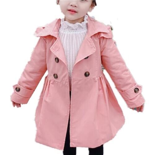 Toddler Girls Trench Coats Casual Kids double breasted Windbreaker Children Coat Long Ruffle Trench Outerwear