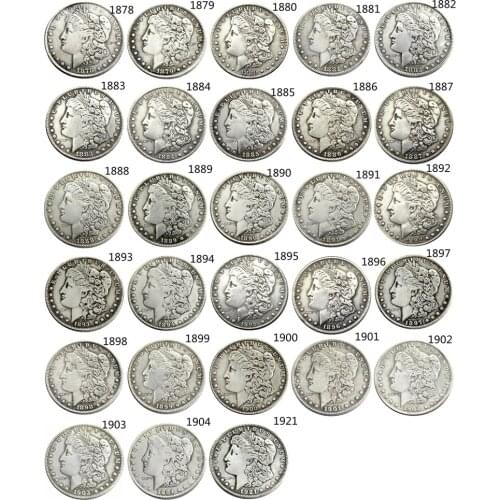 US Full Set(1878-1921) 28pcs Morgan dollar Silver Plated Copy Coins