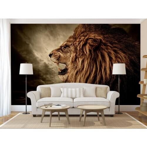Custom 3D Photo Wallpaper Lion Head Animal Art Wall Mural, Removable Decor Self-adhesive PVC Wall Stickers