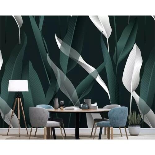 Beibehang Custom wallpaper hand-painted Nordic minimalist tropical leaves TV background wall home decoration murals 3d wallpaper