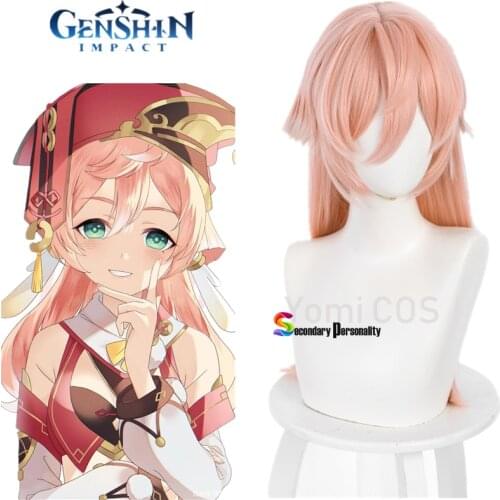 Hot Game Genshin Impact Yan Fei Cosplay Wig Yanfei Gradient Pink White 60cm Long Heat Resistant Synthetic Hair Women Role Play