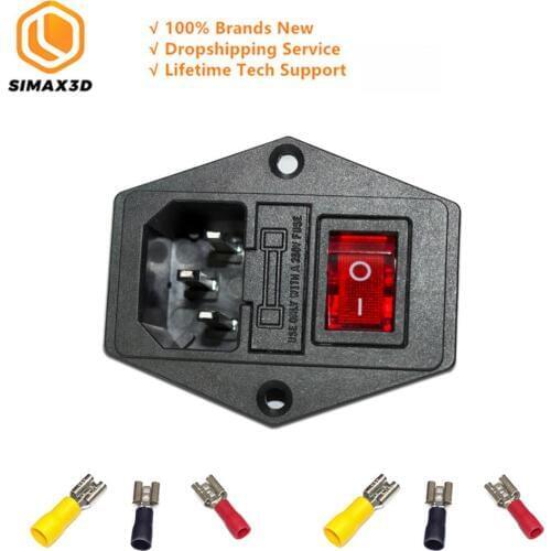 SIMAX3D hotend 3d printer parts 15A 250V Power Switch AC 3pin power socket with red triple Rocker Switch 3d print kits wholesale