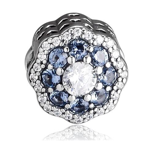 Spring Garden Blue Sparking Flower Charms For Jewelry Making Fits Sterling Silver Bracelets For Woman DIY Fashion Beads