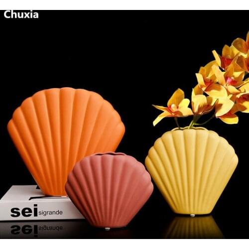 Nordic Ceramic Shell Vase For Living Room Decor Simple Creative Table Home Decoration Porcelain Flower Arrangement Vases