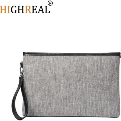 HIGHREAL Simple Male bag Gray Canvas Men Clutch Bag Business Casual Brand Day Clutches File Bag Man Ipad Clutches Embrayage