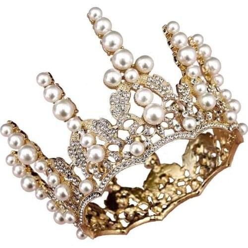 Bride European Baroque Round Crown Golden Pearl Bridal Crown Crown Photo Studio Wedding Wedding Dress Head Jewelry