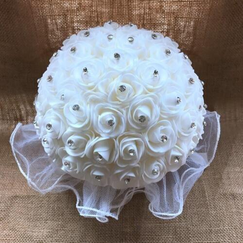 Tanpell Rose European Plastic Wedding Bouquet Ivory Silk Beaded Romantic Bridal Bridesmaid Wedding Bouquet