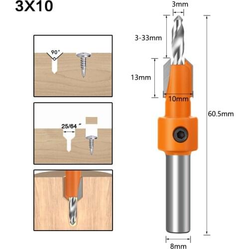 1Pcs 10mm Countersink Drill Bit Woodworking Countersink Router Bit Set Screw Woodworking Screw Wood Hole Drill Bit